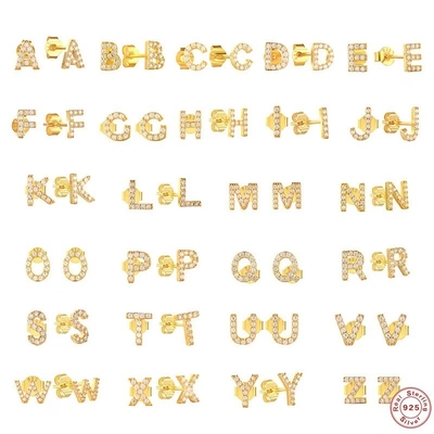 Moda Sterling Silver A-z Alfabeto orecchini 18k oro placcato 925 Silver Letter Stud orecchini