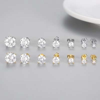 Orecchini di moda coreana Gioielli 925 Sterling Silver Classic Orecchini mono diamanti 2-10mm Zirconia Stud Orecchini Per Donne