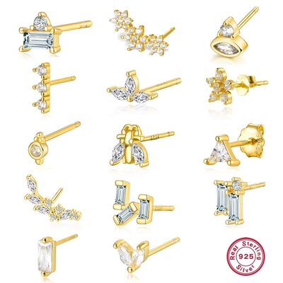 925 Sterling Silver Wholesale Gioielli Minimalisti Piccoli 925 Sterling Silver Zircon Stud Orecchini Dorati Orecchini Per Donne