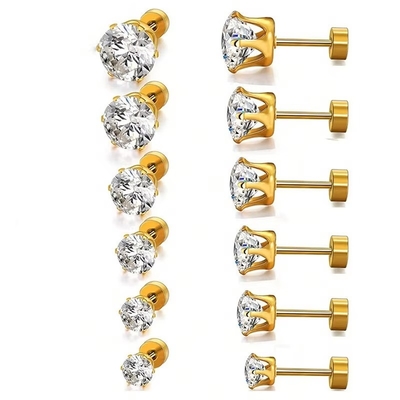 Orecchini di acciaio di titanio di moda con ago fine Orecchini di acciaio inossidabile rotondo 18k Orecchini di zircone dorato