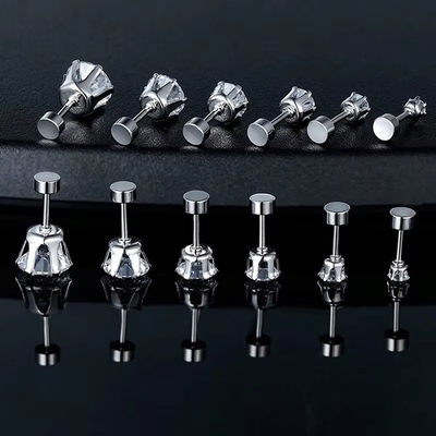 Orecchini di acciaio di titanio di moda con ago fine Orecchini di acciaio inossidabile rotondo 18k Orecchini di zircone dorato