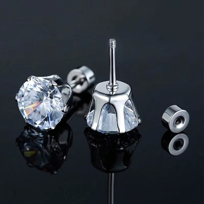Orecchini di acciaio di titanio di moda con ago fine Orecchini di acciaio inossidabile rotondo 18k Orecchini di zircone dorato