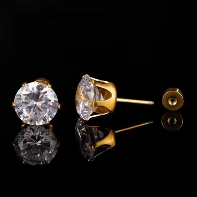 Orecchini di acciaio di titanio di moda con ago fine Orecchini di acciaio inossidabile rotondo 18k Orecchini di zircone dorato