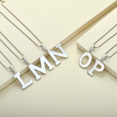 925 Sterling Silver Alphabet Letter Necklace Pendant Personalized Initial Charms Gioielli