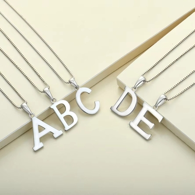 925 Sterling Silver Alphabet Letter Necklace Pendant Personalized Initial Charms Gioielli