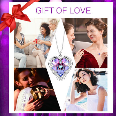 Sterling Silver Heart Pendant Necklace porpora