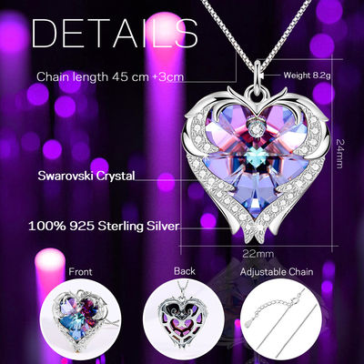 rosa d'avanguardia Crystal Heart Pendant di 18in 0.29oz Sterling Silver Heart Pendant Necklace