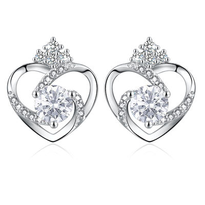 SGS d'argento dei perni del cuore di 11x9.5mm 1.5g Sterling Silver Heart Earrings 3A