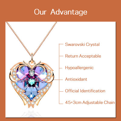 pendente di forma del cuore di 8.2g 1.5ft Crystal Heart Necklace Slightly Askew
