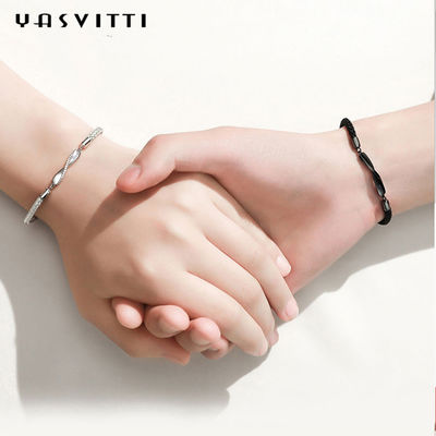 braccialetto della corda del nero di 8.7in 7g Sterling Silver Jewelry Bracelets 3A CZ