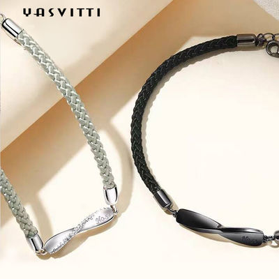 braccialetto della corda del nero di 8.7in 7g Sterling Silver Jewelry Bracelets 3A CZ