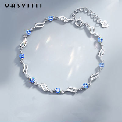 il rodio d'avanguardia dei braccialetti regolabili d'argento di 4.5g 0.62ft ha placcato Crystal Bracelet blu