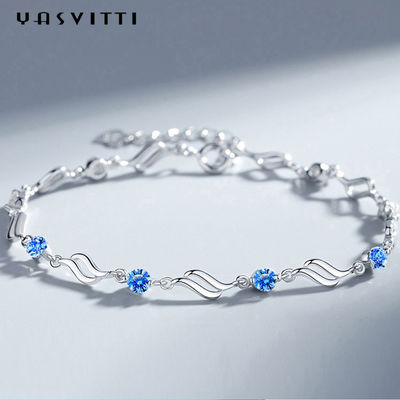 il rodio d'avanguardia dei braccialetti regolabili d'argento di 4.5g 0.62ft ha placcato Crystal Bracelet blu