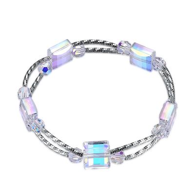quadrato 0.38oz Crystal Bracelet di 2.6in braccialetto sintetico dell'argento del cursore di 3 strati