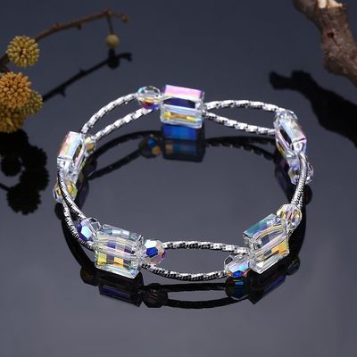quadrato 0.38oz Crystal Bracelet di 2.6in braccialetto sintetico dell'argento del cursore di 3 strati
