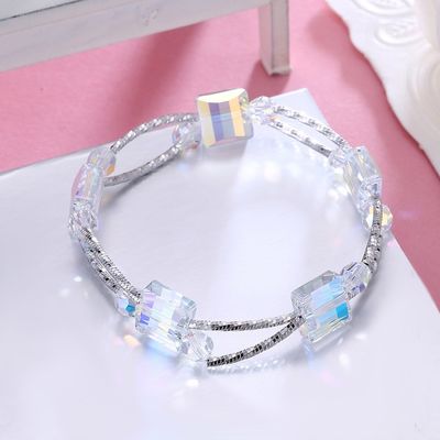 quadrato 0.38oz Crystal Bracelet di 2.6in braccialetto sintetico dell'argento del cursore di 3 strati