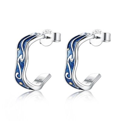 orecchino d'avanguardia della stella della luna di 0.07oz 1.4x1.2cm Sterling Silver Jewelry Earrings Blue