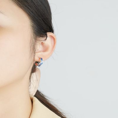 orecchino d'avanguardia della stella della luna di 0.07oz 1.4x1.2cm Sterling Silver Jewelry Earrings Blue
