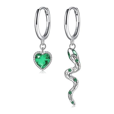 OEM di 2.1x0.7cm 2.3g Sterling Silver Heart Shaped Earrings Crystal Snake Hoop Earring