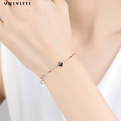 Quattro OEM di Shell Bracelet Silver Crystal Bracelet del nero della foglia 7.87in 1.53g