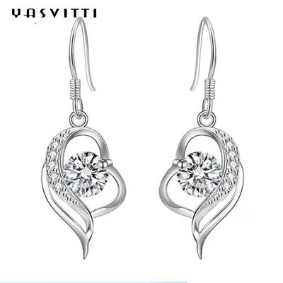 orecchini blu di zircone di 0.16oz 31x11mm Sterling Silver Heart Dangle Earrings 5A CZ