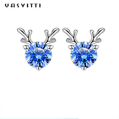 Gioielli di lusso degli orecchini delle signore del piccolo dei cervi di modo del regalo dei gioielli di Natale degli orecchini cristallo di rocca bianco blu di personalità