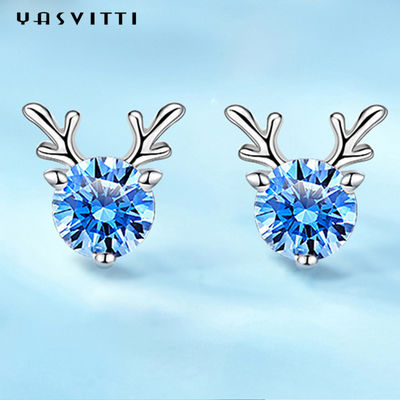 Gioielli di lusso degli orecchini delle signore del piccolo dei cervi di modo del regalo dei gioielli di Natale degli orecchini cristallo di rocca bianco blu di personalità