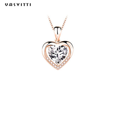 collana di zircone di fidanzata di 0.69ft 0.7oz Sterling Silver Heart Pendant Necklace