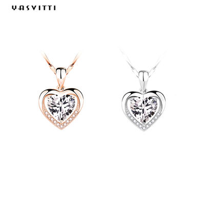 collana di zircone di fidanzata di 0.69ft 0.7oz Sterling Silver Heart Pendant Necklace