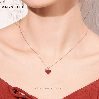 collana d'avanguardia del cuore di Antler dei cervi di 3gram 15.7in Sterling Silver Heart Pendant Necklace