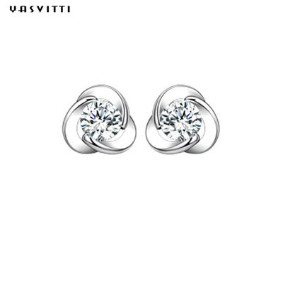 Un trifoglio semplice Diamond Earrings di 925 di Sterling Silver Clover Zircon Earrings del fiore di zircone orecchini del perno
