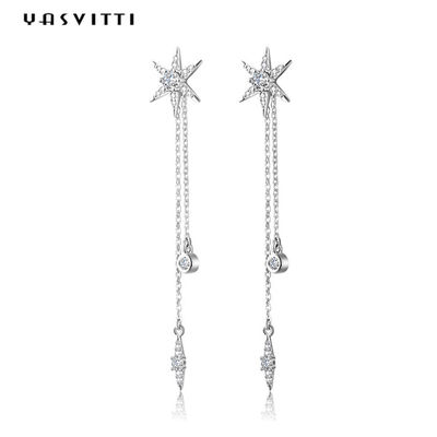 stella d'argento Diamond Tassel Earrings di 73.5mm 0.1oz Sterling Silver Jewelry Earrings S925