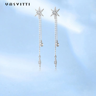 stella d'argento Diamond Tassel Earrings di 73.5mm 0.1oz Sterling Silver Jewelry Earrings S925