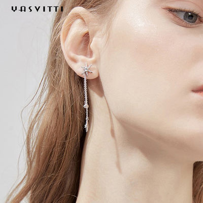 stella d'argento Diamond Tassel Earrings di 73.5mm 0.1oz Sterling Silver Jewelry Earrings S925