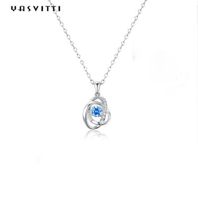 1,1 grammi 16.76mm Sterling Silver Jewelry Necklaces 5A CZ Sapphire Stone Necklace