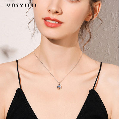 1,1 grammi 16.76mm Sterling Silver Jewelry Necklaces 5A CZ Sapphire Stone Necklace