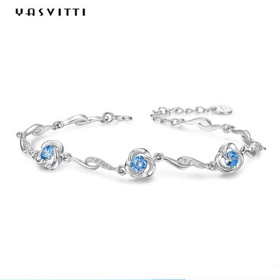 braccialetto blu del cristallo di rocca di 7.3in 5.2g Sterling Silver Jewelry Bracelets AAA CZ
