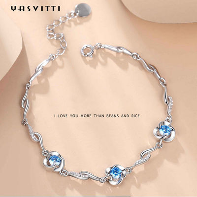 braccialetto blu del cristallo di rocca di 7.3in 5.2g Sterling Silver Jewelry Bracelets AAA CZ