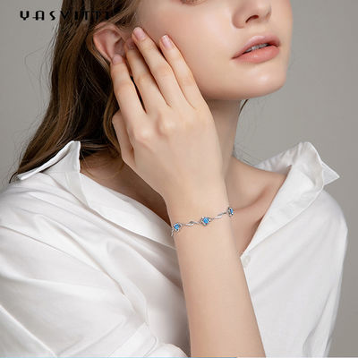 braccialetto blu del cristallo di rocca di 7.3in 5.2g Sterling Silver Jewelry Bracelets AAA CZ