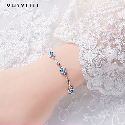 braccialetto blu del cristallo di rocca di 7.3in 5.2g Sterling Silver Jewelry Bracelets AAA CZ