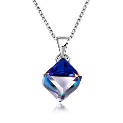Austriaco d'argento Crystal Love Cube Necklace della donna 925 di Sugar Cube Pendant Clavicle Chain