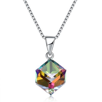 Austriaco d'argento Crystal Love Cube Necklace della donna 925 di Sugar Cube Pendant Clavicle Chain