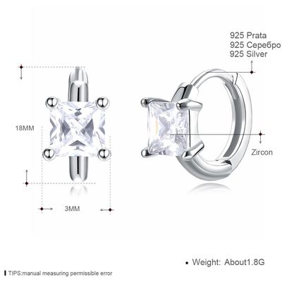1.2cm 316L ss quadrano gli orecchini 3A CZ Sterling Silver Stud Earrings di zircone