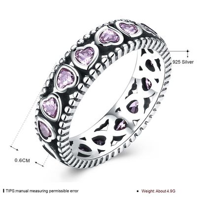 Il cuore capriccioso di rosa della corona delle regine pavimenta Diamond Ring che S925 Diamante-Encrusted l'Ring di signore