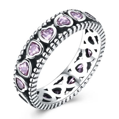 Il cuore capriccioso di rosa della corona delle regine pavimenta Diamond Ring che S925 Diamante-Encrusted l'Ring di signore