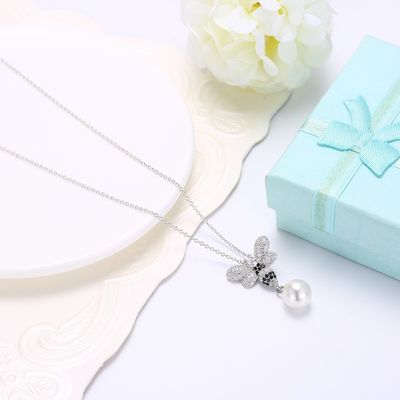 Perla 3.93g Sterling Silver Jewelry Necklaces del cristallo 0.27in della farfalla del ODM di modo