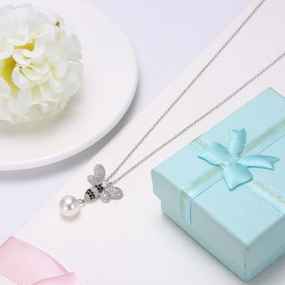 Perla 3.93g Sterling Silver Jewelry Necklaces del cristallo 0.27in della farfalla del ODM di modo