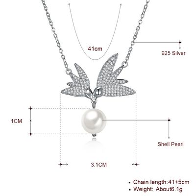 catena 6.1g Sterling Silver Jewelry Necklaces della farfalla 14,7 d'acqua dolce della perla di 10mm»