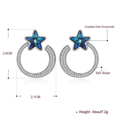 orecchini d'argento solidi del regalo 5A CZ degli orecchini del cerchio della stella di 7.2g 2.6x2.1cm