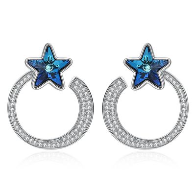 orecchini d'argento solidi del regalo 5A CZ degli orecchini del cerchio della stella di 7.2g 2.6x2.1cm